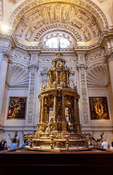 Seville, Spain - 28 March 2025: Silver Monstrance in Seville gothic cathedral
