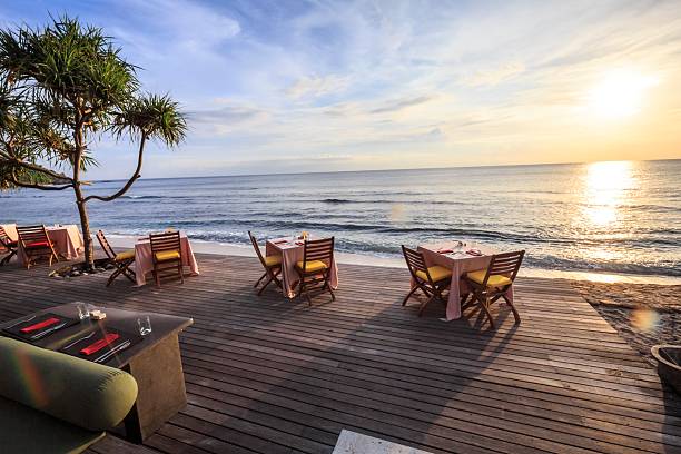 istock Tranquil Tropical Beachfront Deck at Sunrise, Lombok Island, Indonesia 2247085080