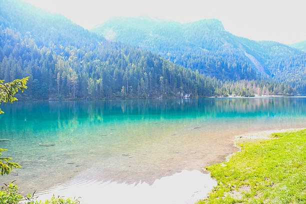 Lake hidden in the mountains of the Italian Dolomites of Trentino Alto Adige