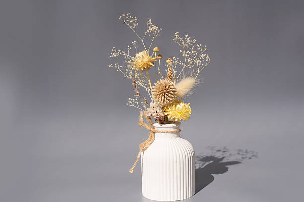 istock Elegant white vase with dried flowers in soft gray setting 2247087630