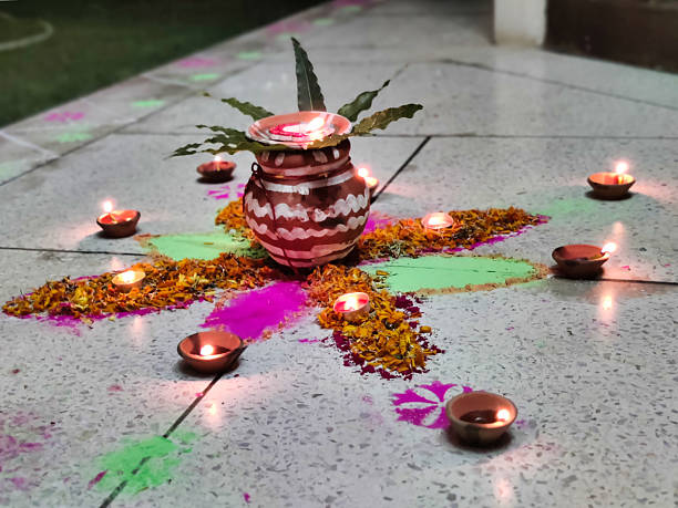 istock Colorful rangoli with a flower pot in centre 2247088598