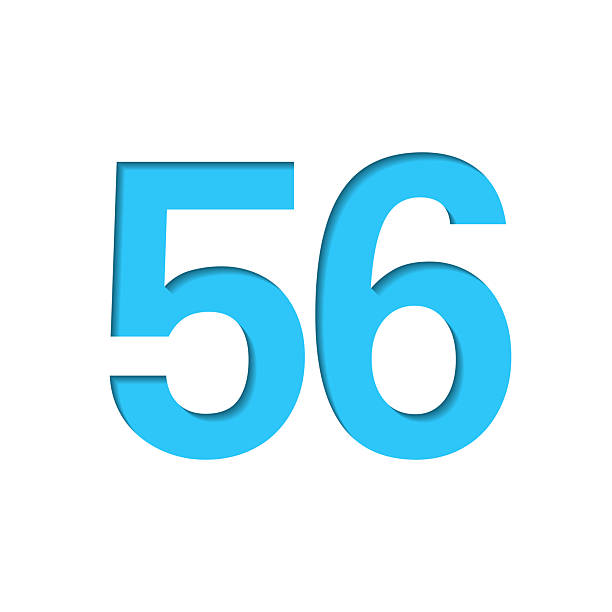 istock 56 - Number Fifty-six. Icon cut out on white paper with blue background 2247090610