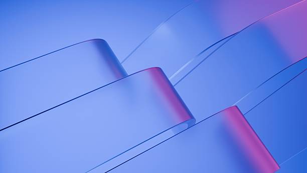 istock Abstract wavy curved 3d render. Blue soft layers of glass plastic with lines, folds, ruffles. Modern wallpaper, texture pattern. 2247092922