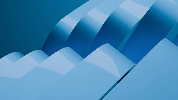 istock Abstract wavy curved 3d render. Blue soft layers of plastic with lines, folds, ruffles. Modern wallpaper, texture pattern. 2247095927