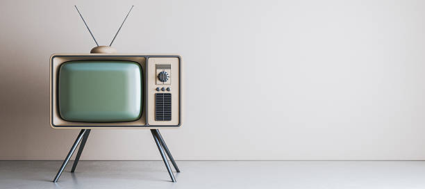 istock Retro television set with antenna on minimalist floor against light background, showcasing vintage media concept in clean space. 3D Rendering 2247096840