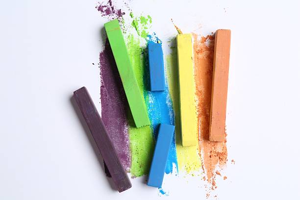istock Colorful chalk pastels on white background, flat lay 2247096871
