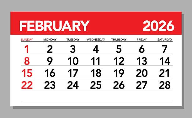 istock Modern Red and White February 2026 Wall Calendar Layout 2247099969