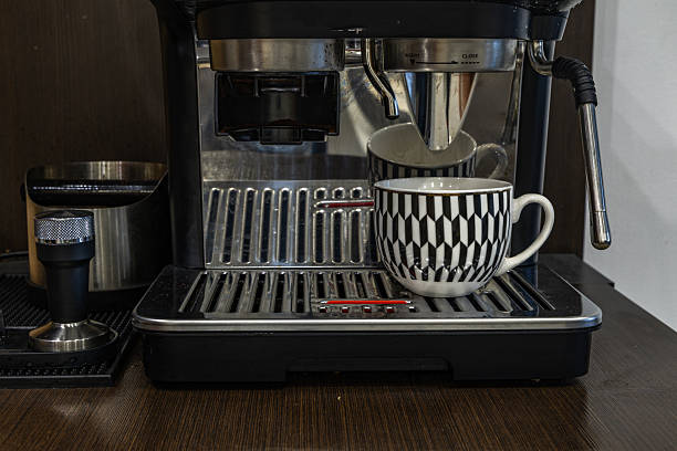 istock Semi-automatic modern coffee machine, piston coffee machine with milk frother, morning coffee 2247103509