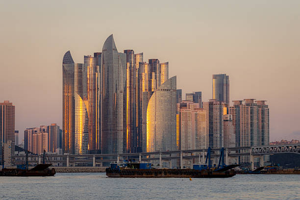 Beautiful skyscaper complex along a beach in Gwangan-li Busan, South Korea. Photo taken during sunset