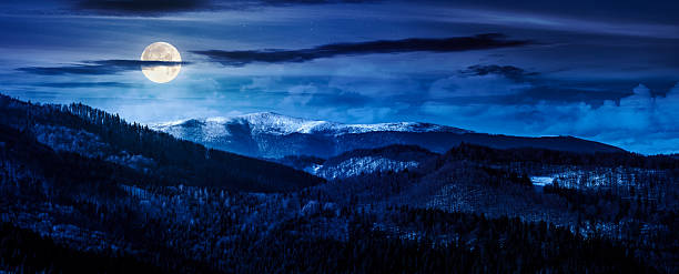 istock panorama of distant mountain ridge with snowy top at night 2247110045