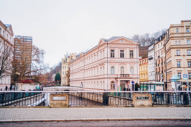 Beautiful cityscape on Karlovy Vary, the famous spa in Czech Republic.