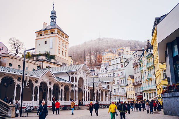 Beautiful cityscape on Karlovy Vary, the famous spa in Czech Republic.
