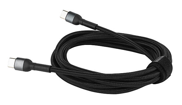istock Black usb type c cable connector charger isolated on a white background. Full depth of field. 2247115928
