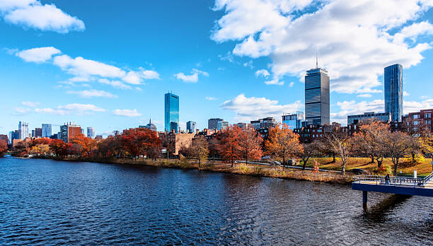 Boston's Back Bay skyline and the Charles River Esplanade park along the Charles River on an autumn afternoon..