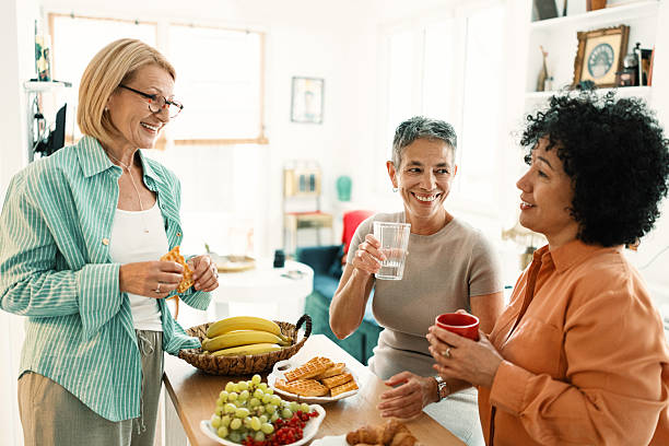Mature woman sharing experiences with girlfriends