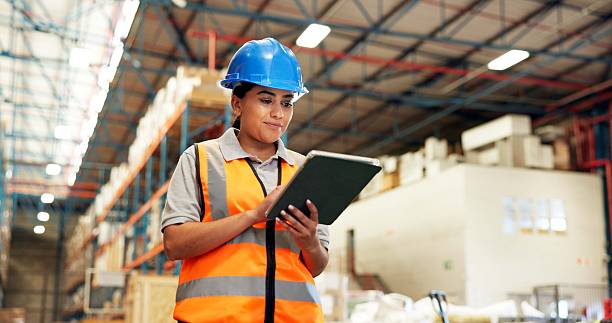istock Warehouse, distribution and woman on tablet for inspection, delivery schedule and inventory stock. Shipping, storage depot and person on digital tech for online logistics, supply chain and production 2247125539