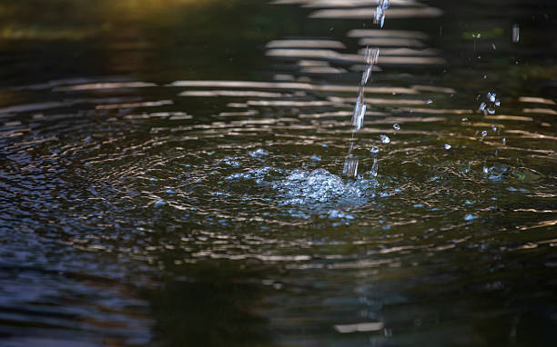 Dynamic close-ups of water droplets, ripples, and dry ice smoke.
