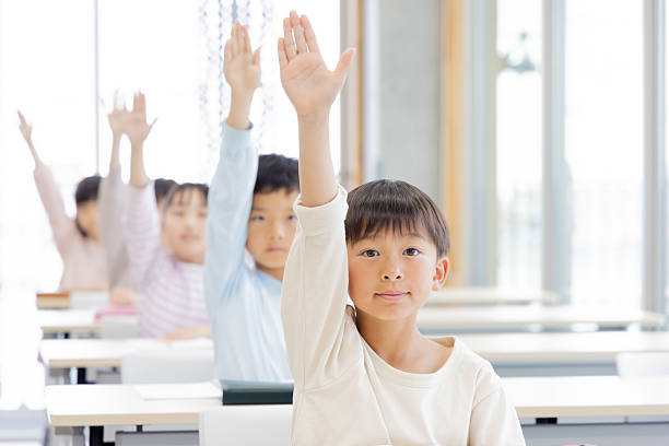 istock Group of students answering questions in classroom 2247127579