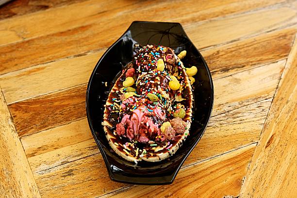 Banana Split Dessert with Ice Cream and Toppings