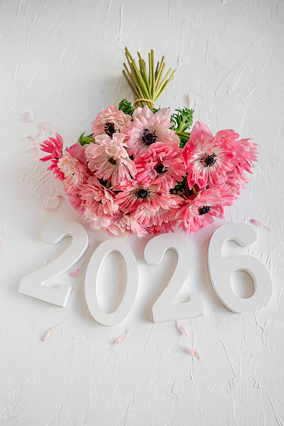 istock 2026 new year concept with pink anemone bouquet 2247135329