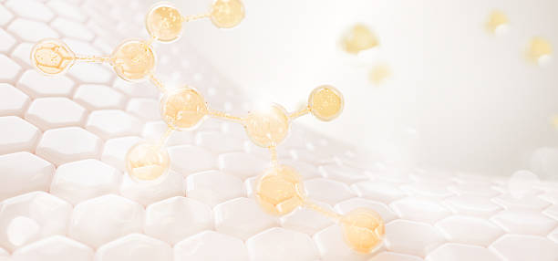 istock 3d skin cells with hexagon pattern and biomimetic molecule. Liquid cosmetic formula with bubbles. Gold collagen peptide serum, retinol gel cream, hyaluron moisture skincare product 2247138304