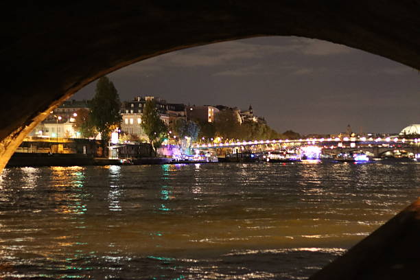 View along the River Seine, Paris, at night
