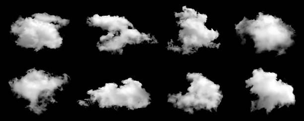 istock Realistic isolated white cloud shapes on black background, perfect for sky composites, weather design, digital art, atmospheric effects, photo editing, and creative graphic overlays. 2247146927