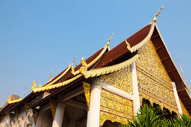 Golden ornate Wat Phra Singh in Chiang Mai in Lanna architecture style