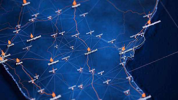 istock Hyderabad map big data visualization. Futuristic map infographic of city in India. Visual map data complexity in modern blue and orange colors 2247147824