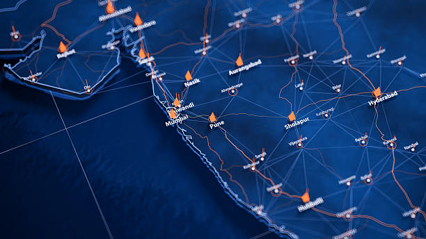 istock Hyderabad map big data visualization. Futuristic map infographic of city in India. Visual map data complexity in modern blue and orange colors 2247147928