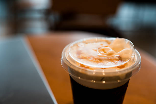 Delicious caramel on top of beverage. Close up