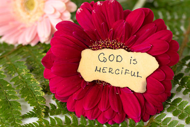 istock God is merciful, inspirational handwritten quote on rustic paper with flowers 2247152033