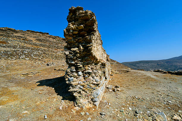 Amorgos, Greece - September 11, 2025: The Ancient site of Minoa above the town of Katapola on Moundoulia Hill, the former summer residence of Cretan King Minos
