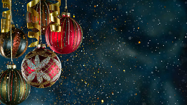 Christmas Decoration with Colored Shiny Balls and Glitters . Close-up