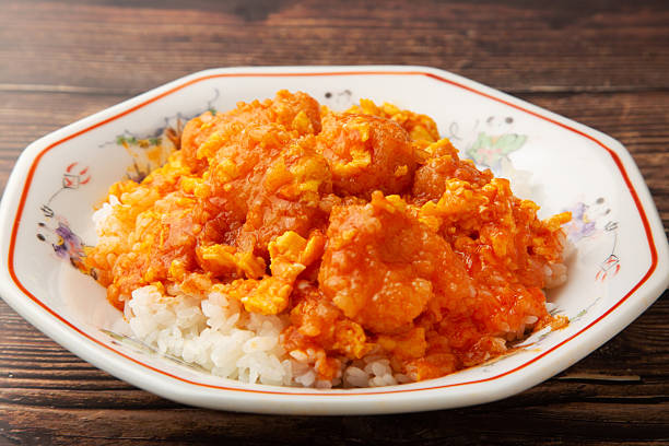 istock Rice bowl with shrimp in chili sauce 2247160792