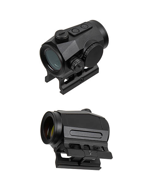istock Two different views of a compact black red dot sight for a rifle or pistol, isolated on white. 2247172049