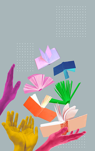 istock Human hand and open books over abstract background. Contemporary art collage. Concept of education, reading, knowledge 2247178486