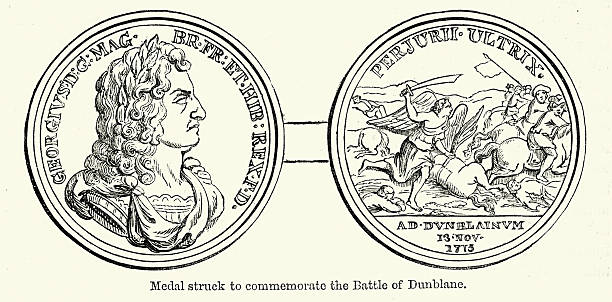 Medal commemorating the Battle of Sheriffmuir (Dunblane) 1715 at the height of the Jacobite rising, English British History, 18th Century, Vintage illustration