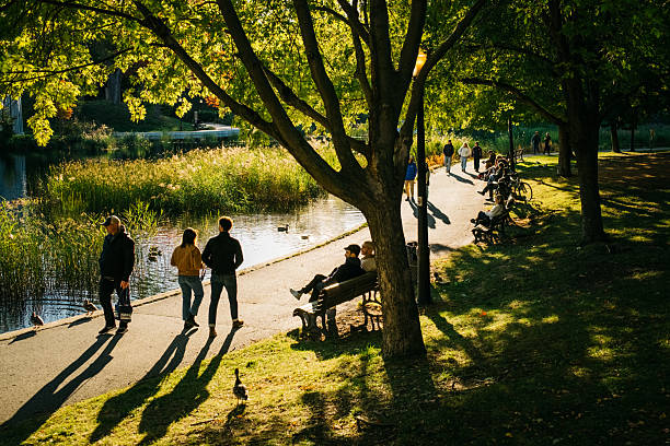People are enjoying the early autumn sun at Parc La Fontaine in Montréal, Quebec.