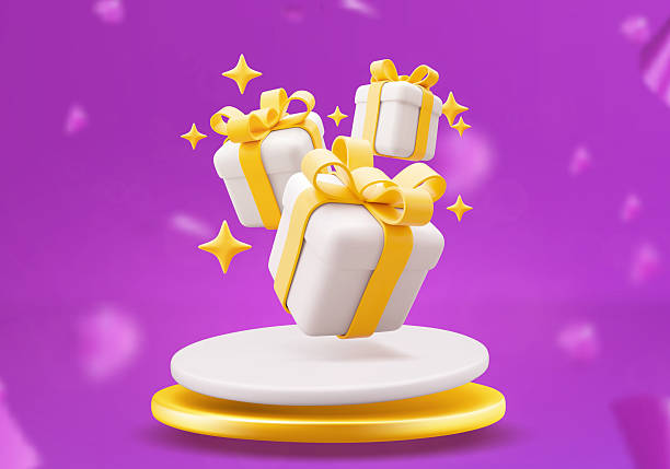 istock 3d podium scene with flying white gift box with yellow bow. Festive banner design, greeting card. 3d rendering. Vector illustration 2247183034
