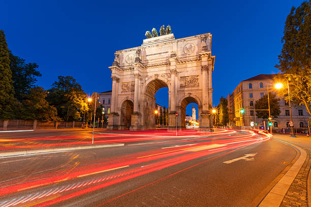 istock Siegestor Memorial Arch at Night and Car Light Trails. Munich, Bavaria, Germany 2247185152