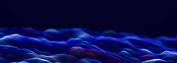 istock Particle stream. Purple background with many glowing particles. Information technology background. 3d rendering. 2247187549