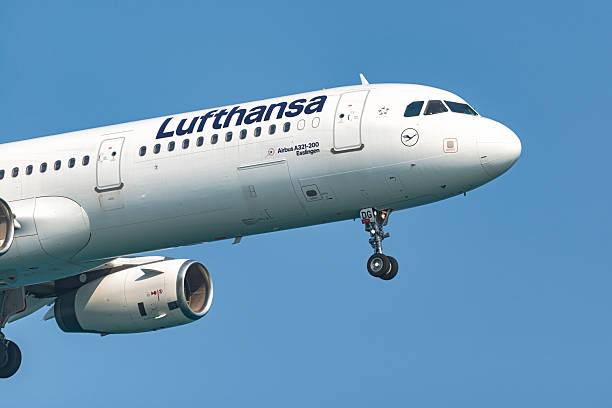 Larnaca, Cyprus - September 3, 2023: Lufthansa Airbus a321 passenger airplane is flying in a clear blue sky