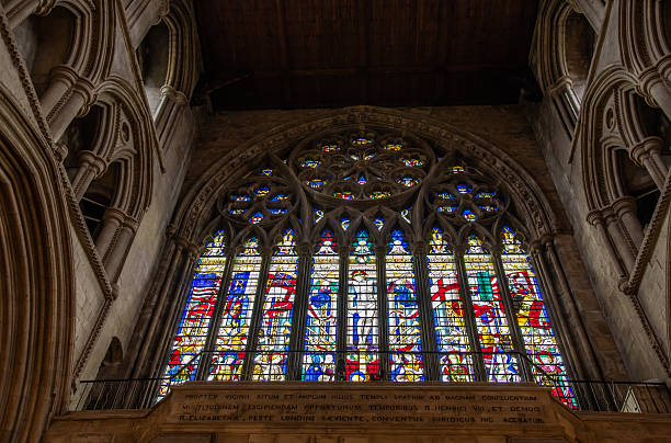 St Albans Cathedral Stained Glass Window and Gothic Stone Arches