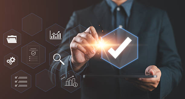 istock Businessman checking steps through online document with list of checkboxes, regulation, Concepts of practices and policies, procedure company articles of association Terms and Conditions 2247198135