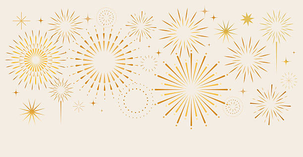 illustrations, cliparts, dessins animés et icônes de fond doré abstrait de feux d’artifice pour les designs de noël, du nouvel an et du 4 juillet - pétard