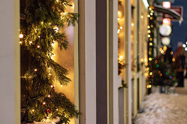 istock Christmas shop window decor. Street decorations for New Year. 2247204278