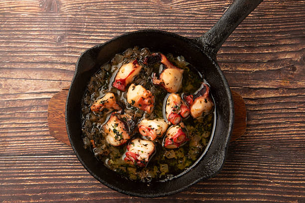 Octopus and mushroom in garlic oil