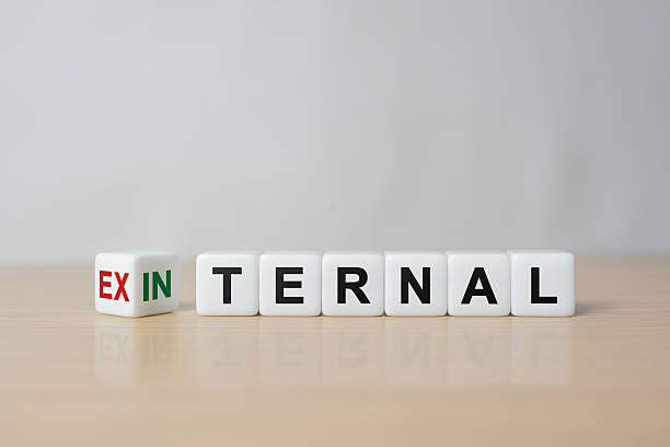 istock Cubes, dice or blocks showing the words external and internal on wooden background 2247213703