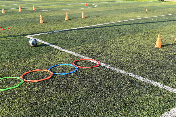 istock soccer equipment sport for training team on artificial grass 2247215907